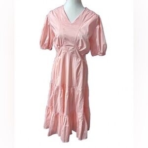 XL ON HOLIDAY Cotton Candy Pink Puffy Sleeved Dress Extra Large Midi Tiered